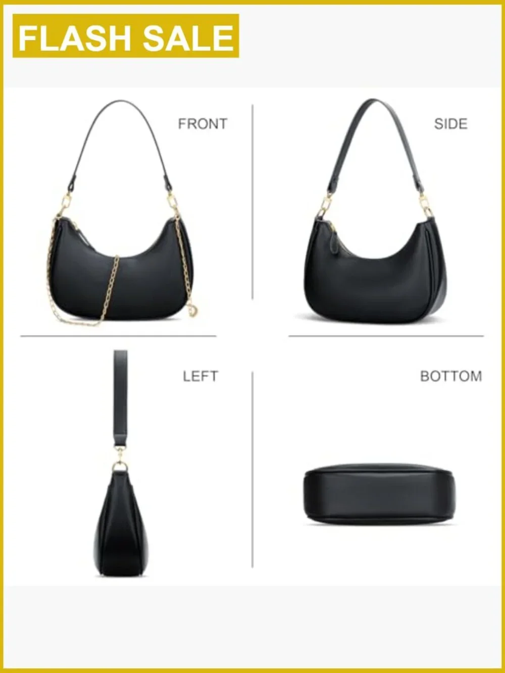 Vegan Leather Crescent Hobo Crossbody Bag - Women's Shoulder Purse - Detachable